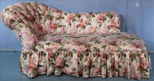 Floral upholstered chaise lounge, 33 in. T, 45 in. W.