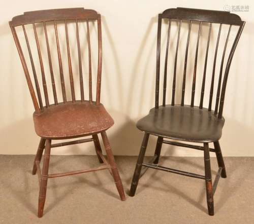 2 Pennsylvania Windsor Raked Spindle Back Side Chairs.