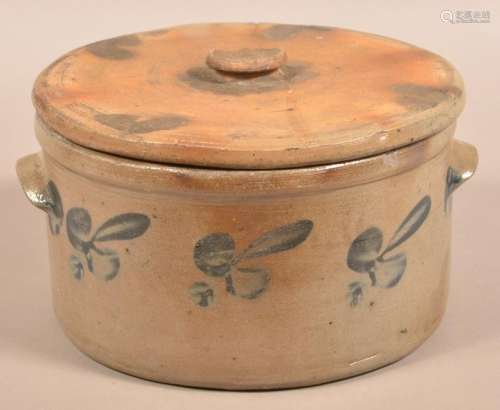 Unsigned Stoneware Covered Cake Crock.