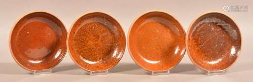 Four Glazed Redware Pottery Bowls.