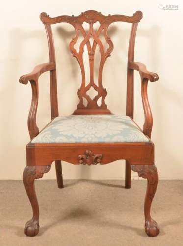 American Chippendale Mahogany Carved Armchair.