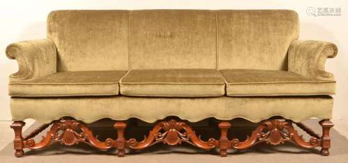Carved Frame Velour Sofa.