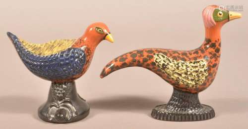 2 James Seagreaves Glazed Redware Bird Figurines.