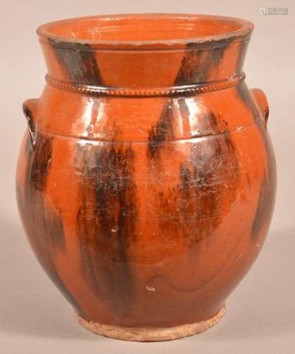 19th Century Mottle Glazed Redware Jar.