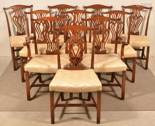 10 English Chippendale Style Mahogany Dining Chairs.