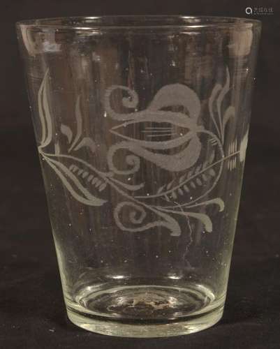 Stiegel Type Engraved Blown Colorless Glass Flip.