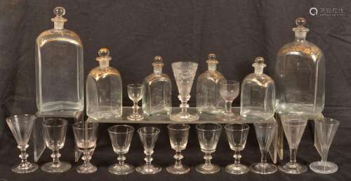 18th Century Colorless Case Bottles and Wine Glasses.