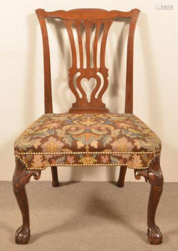 English Chippendale Walnut Carved Frame Side Chair.