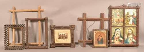 Seven Antique Tramp Art Picture Frames.