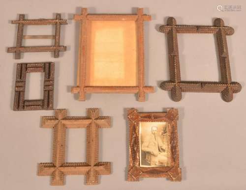 Five Antique Tramp Art Picture Frames.