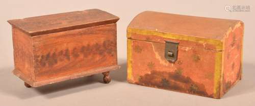 Two Miniature Wooden Trinket Chests.