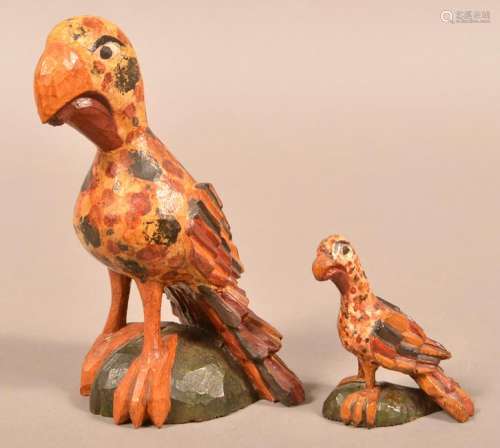 2 Contemporary Folk Art Schimmel Type Eagle Carvings