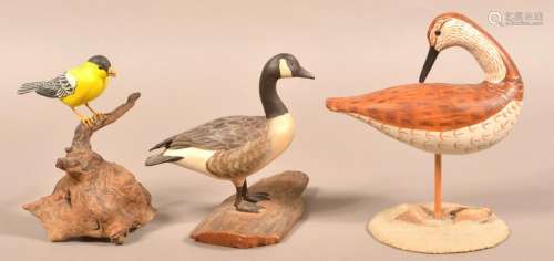 3 Contemporary Bird Carving Painted in Natural Colors.