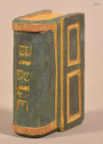 Folk Art Carved and Painted Wood Miniature Bible.