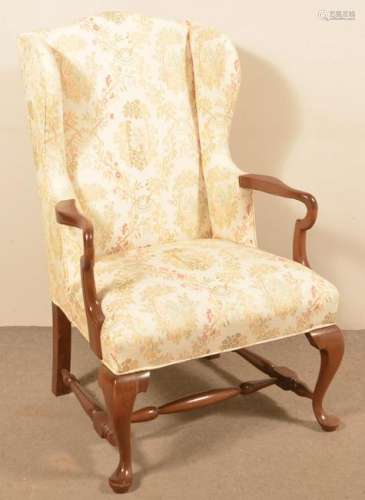 Mahogany Queen Anne Style Wing Back Armchair.