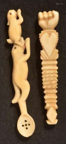 Two Antique Carved Bone Pieces.
