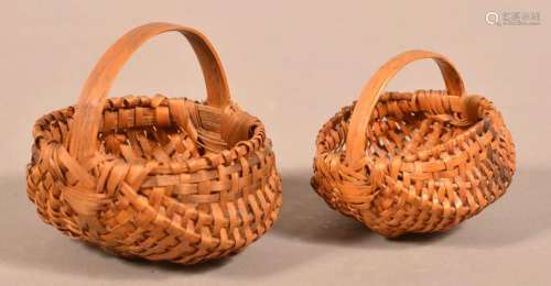 Two PA Antique Miniature Woven Oak Splint Baskets.