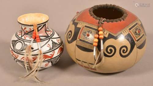 Two Native American Type Painted Gourd Vessels.