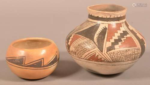 Two Native American Decorated Pottery Vessels.