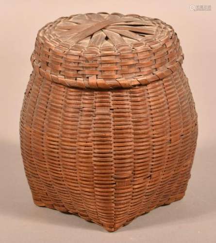 Antique Woven Ash Splint Covered Basket.