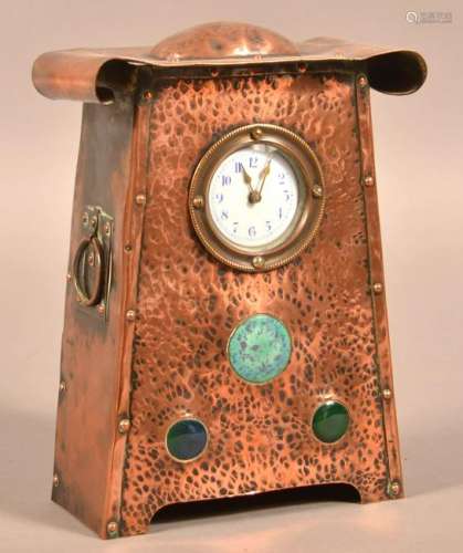 Unsigned Roycroft-Type Hammered Copper Shelf Clock.