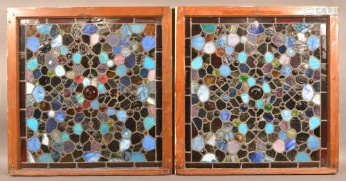 2 Vintage Jeweled and Leaded Glass Window Paines.