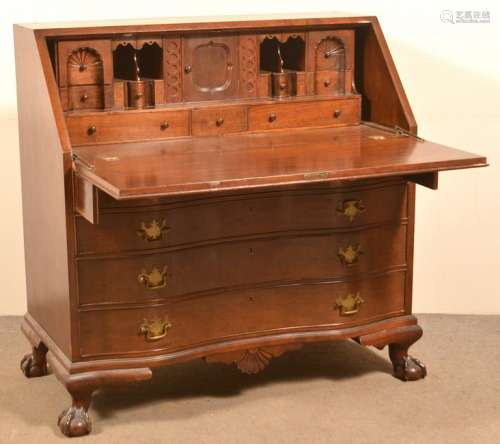 Chippendale Style Mahogany Slant-Lid Desk.