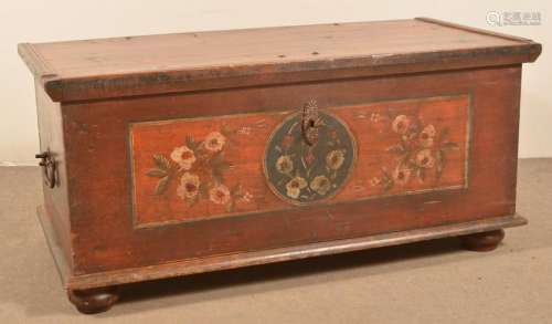 Antique Softwood Dower Chest with Floral Decoration.