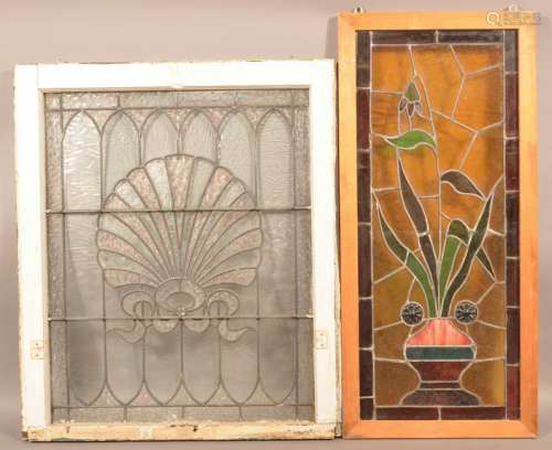 Two Vintage Stained and Leaded Glass Window Panes.