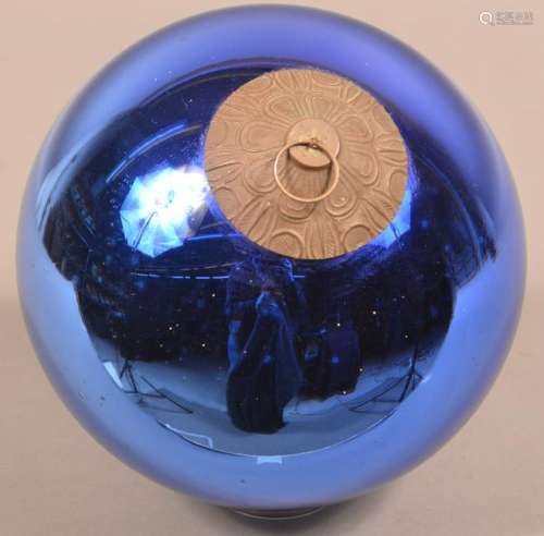Large Antique French Cobalt Glass Ball Form Kugel.