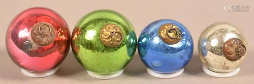 Four Small Antique German Glass Ball Form Kugels.