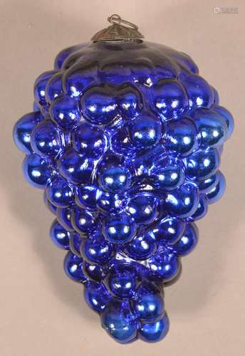 Antique German Cobalt Glass Cluster of Grapes Kugel.