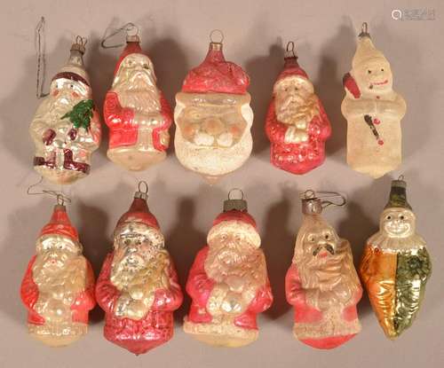 Ten Vintage Glass Christmas Ornaments