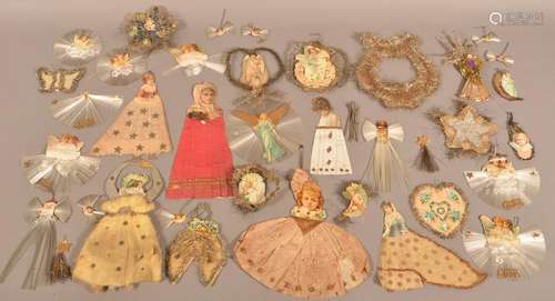 Lot of Antique Crepe Paper and Tinsel Christmas Items.