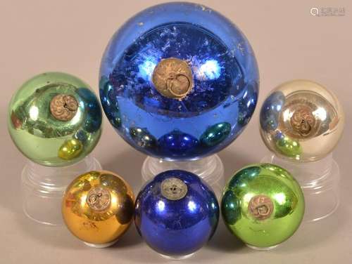 Six Antique German Glass Ball Form Kugels.