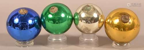 Four Antique German Glass Ball Form Kugels