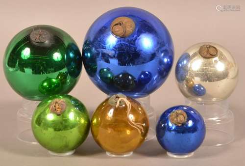 Six Antique German Glass Ball Form Kugels.