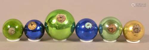 Six Antique German Glass Ball Form Kugels.