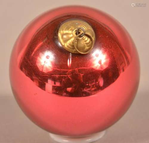 Antique German Red Glass Ball Form Kugel.