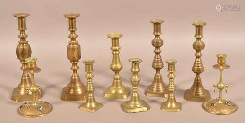 Lot of Antique Brass Candlesticks.