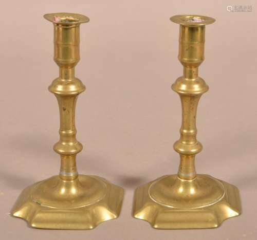 Pair of Queen Anne Brass Candlesticks.