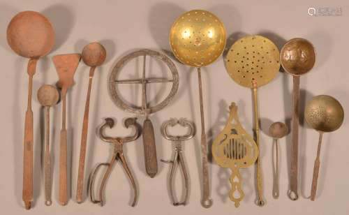 Antique 19th Century Brass and Wrought Iron Utensils.