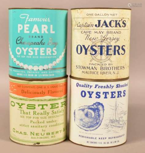 Four Various One Gallon Oyster Tins.