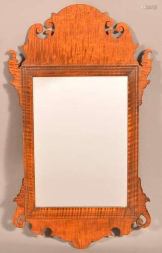 Small Chippendale Style Tiger Maple Frame Mirror.