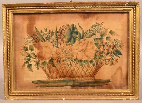 19th Century Basket of Flowers Theorem on Velvet.