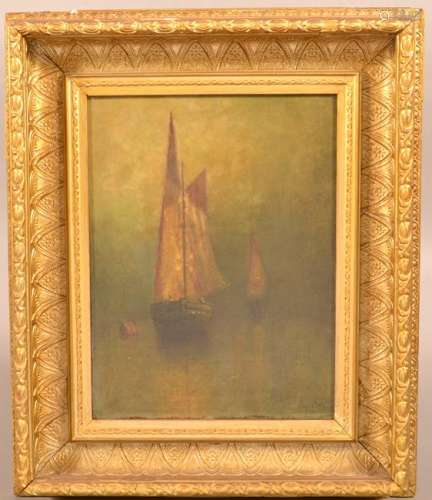 J.B. Boltz 19th Century Oil on Canvas Sailboat Scene.