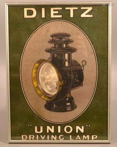 Vintage Dietz Union Driving Lamp Framed Advertising.