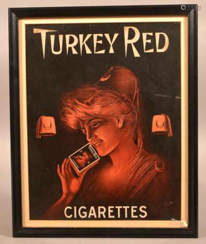 Vintage Turkey Red Cigarettes Framed Advertising.