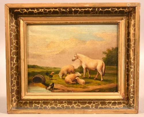 Antique Oil on Artist Panel Depicting Farm Animals.
