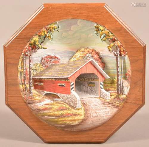 Aaron Zook Diorama Depicting a Covered Bridge Scene.